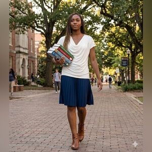 WHBM White Cowl Neckline Cap Sleeves w/Silver Studs Top on Shoulder LARGE NWT